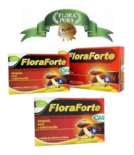 Kit Com 3 Flora Forte Fortificante Natural 60 Cápsulas