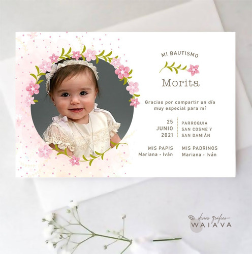 Imagen 3 de 7 de Estampas Tarjetas Bautismo Con Foto Nenas X 2u