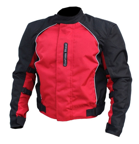 Chamarra Roja Motociclista Textil Protecciones Impermeable