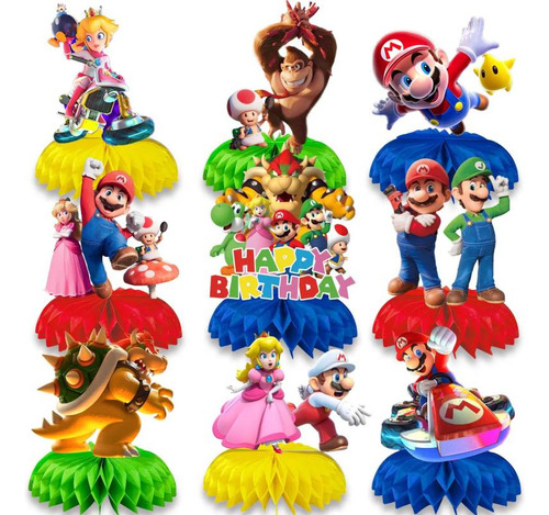 Set 9 Centros De Mesa Videojuego Super Mario Donkey Fiesta Y