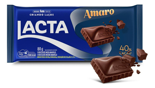 Chocolate Meio Amargo Amaro 40% cacau 80g Tabletes Lacta 80g Lacta Mondelez  amargo com avelã caixa 80 g 68 u