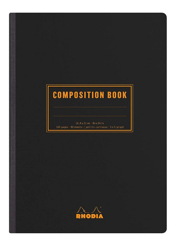  Rhodia Composition A5 Capa Preta 80 folhas  quadriculadas 1 assuntos unidade x 1 21cm x 14.8cm caderno cor preto