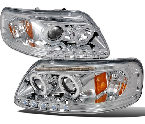 Faros Cromados Lupa + Led Para Ford Expedition 1997 - 2002