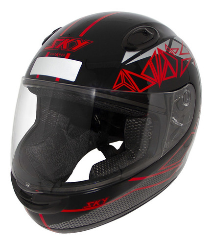 Capacete Sky Preto Brilh, Transf Vermelho 62