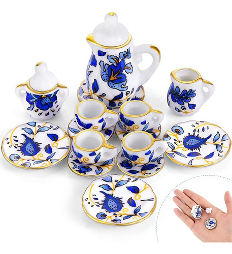 Juego De Tazas De Te De Porcelana Miniatura 15 Piezas