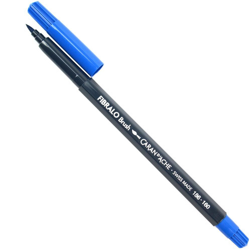 Caneta Ponta Pincel Caran D'ache Fibralo Brush Azul Escuro