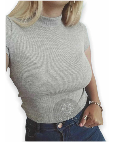 Imagen 3 de 5 de Crop Top Media Polera Mujer Lisos Basicos