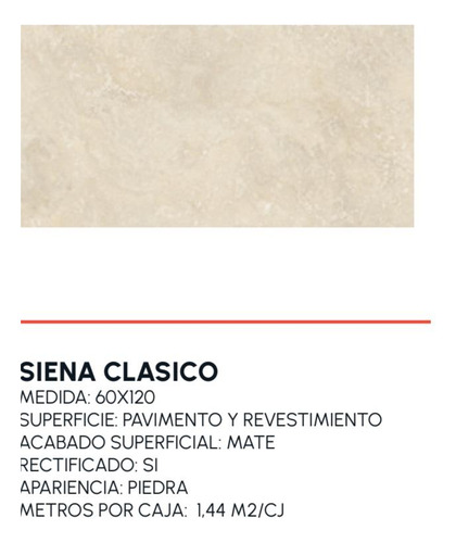 Arg Porcelanato Siena Toscano Beige-mate Rectificado 60x1.20