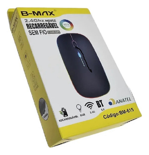 Mouse Recarregável Sem Fio Bluetooth Usb Led Rgb Ergonômico