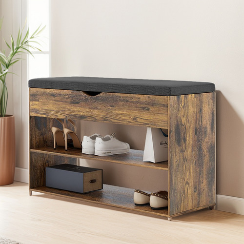 Zapatero Madera Con Asiento 2 Niveles 1 Cajon 80x30x44cm