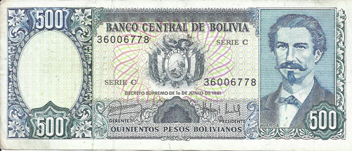 Bolivia 500 Pesos 1981