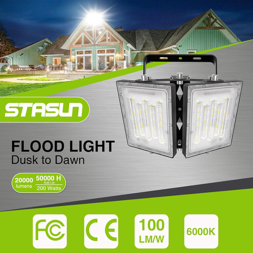 Luz Led De Inundación 200w 6000k Ip66 Impermeable Para Patio