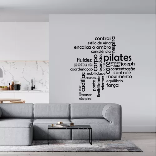 Adesivo Decorativo Para Paredes Frase Pilates 1,00x57cm + Espátula