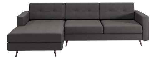 Sofá 3 Lugares Esquerdo Living Com Chaise Esquerdo Pé Pal... Cor Cinza