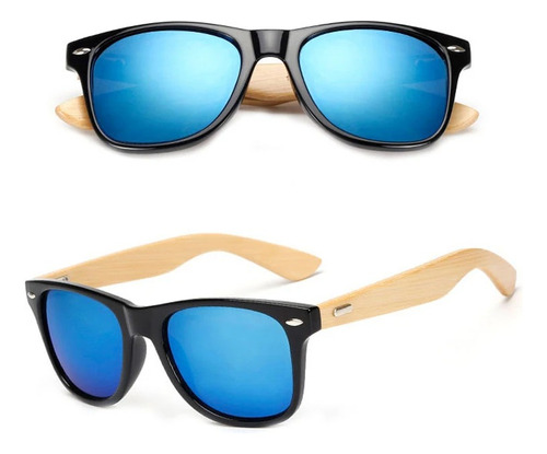 Gafas De Sol Cuadradas Marco Negro Mate Lente Azul Uv