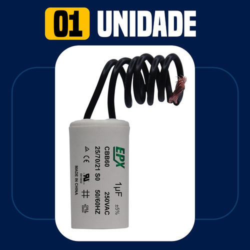 Capacitor Permanente 1uf 250v 2 Fios Cbb60 Motor Eletrico
