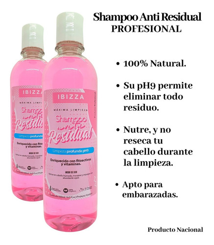 Imagen 1 de 2 de Shampoo Antiresidual 100% Orgánico Tintura- Alisado- Masaje