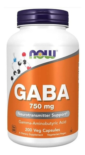 Now Gaba  750mg Neurotransmitter Support 200 Cápsula Sellado