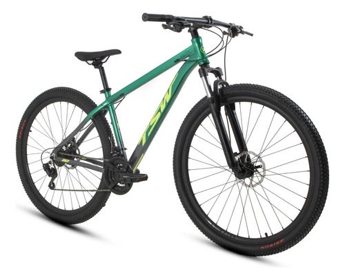 Bicicleta  TSW Mountain Bike Ride 2021 aro 29 S-15.5" 21v freios de disco mecânico câmbios Shimano cor verde/amarelo