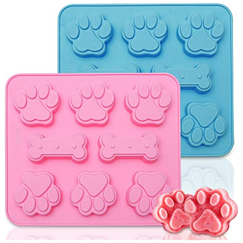 2 Pack Silicone Puppy Treat Molds, Dog Paw And Bone Mold Ice