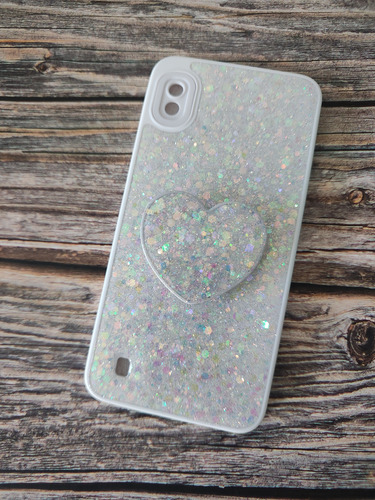 Funda De Brillo Y Pop De Corazón Para Samsung A10 Blanco