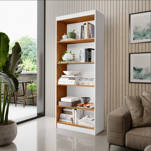 Livreiro Estante Multiuso Com Prateleiras Para Livros Rofemar Moveis Cor Branco Nature
