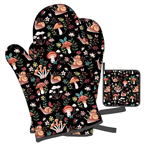 Snail Mushroom Oven Mitts Gloves With Pot Holders Sets,...