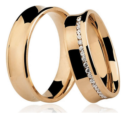 Par Alianças Ouro Rosê 18k Côncavas 18 Zircônias 5mm 9gr