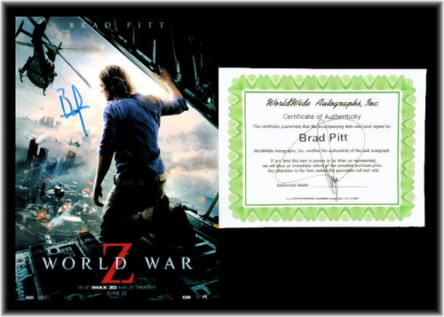 Brad Pitt World War Z Firma En Foto De 5x7