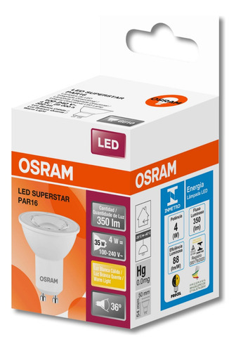 Lámpara Led Dicroica 4w Par 16 Ledvance Osram Color De La Luz Blanco Cálido