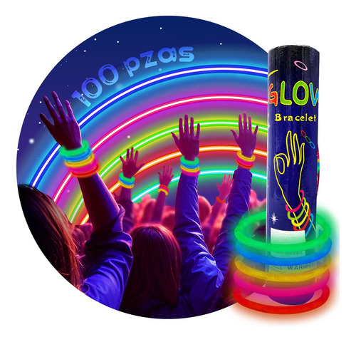 100 Pulseras Neón Fosforescente Glow Stick Fiestas Eventos 