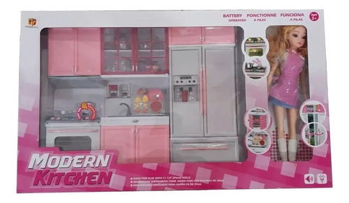 Set De Cocina Barbie 3 Modulos Luz Y Sonido + Accesorios