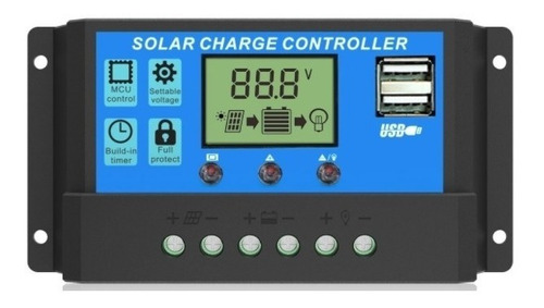 Imagen 1 de 3 de Controlador Cargador Bateria Solar 30 Amp 12v 24v Timer