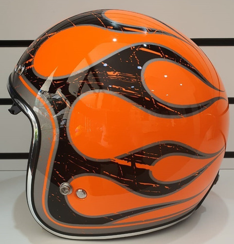 Imagen 2 de 3 de Casco Mt Helmets Le Mans Flaming Brilloso Naranja Y Negro
