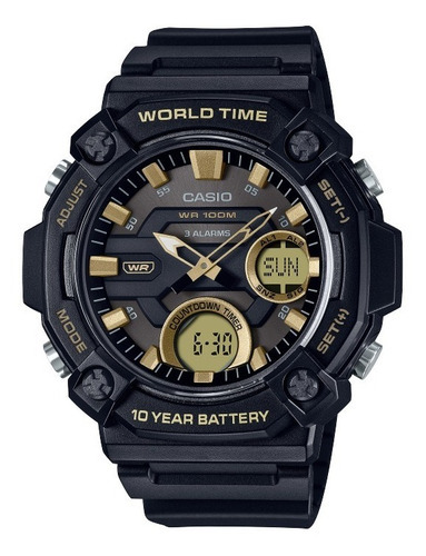 Reloj Casio Hombre Deportivo Sumergible Ana Digi Combinado Color De La Malla Negro Color Del Bisel Negro Color Del Fondo Negro Y Dorado