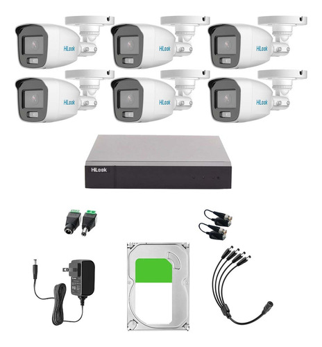Hilook Kit de Camaras de Seguridad Exterior CV/A6-PLUS-SC+2TB Video Vigilancia TurboHD 1080p CCTV 6 Cámaras Bala ColorVu con Micrófono Integrado