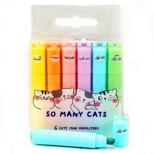 Mini Resaltador Pastel So Many Cats X6