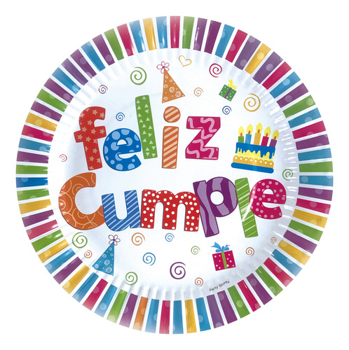 Platos Vasos Servilletas Sorbetes - Feliz Cumple Multicolor Tematica Feliz Cumple
