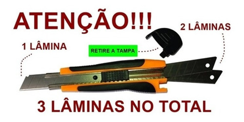 Imagem 2 de 5 de Estilete Perkon Com Trava 18mm Profissional 1+2 Lâminas