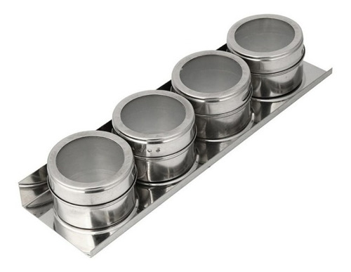 Kit 4 Porta Condimentos E Temperos Potes Magnético Aço Inox