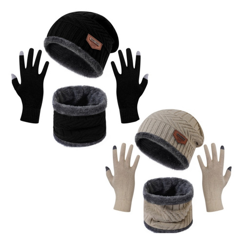 Set De 2 Gorros, Guantes Y Bufanda De Lana Tejida Para I [u]