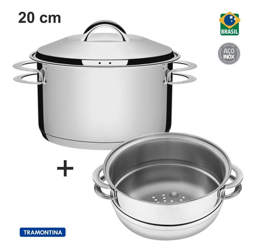 Panela Com Cozivapore Tramontina Solar 20 Cm Fundo Triplo
