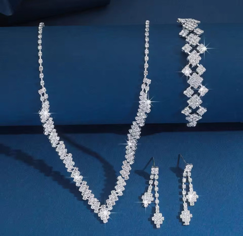 Juego De Joyas Para Novia Boda Pulsera Collar Y Aretes