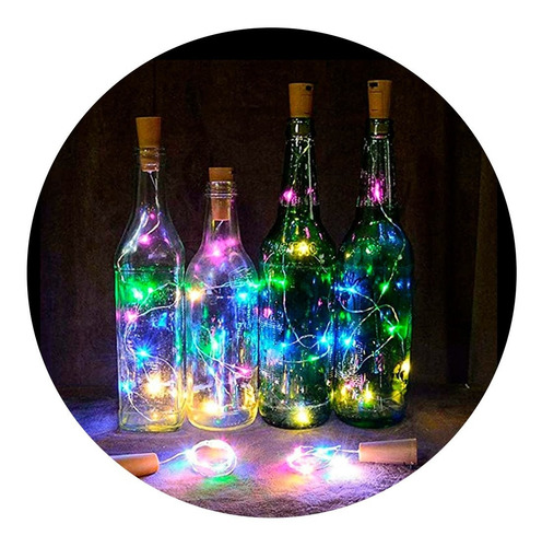 Tapon Multicolor Led Para Botella Vino + Pila Luz Alambre