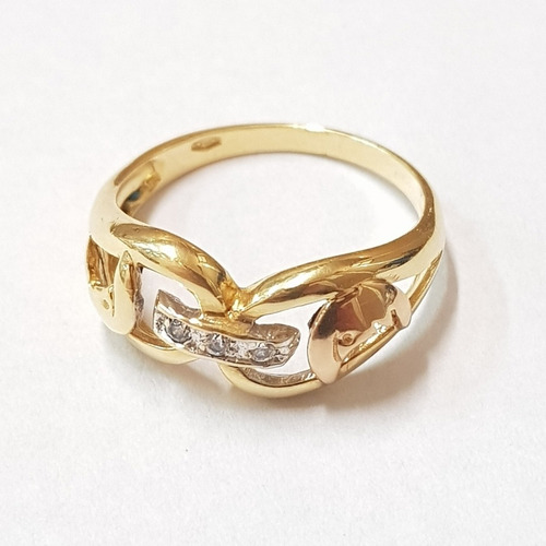 Anillo Oro 18k Calado Con Cubics Y Lunas 3,0grs Brumatjoyas
