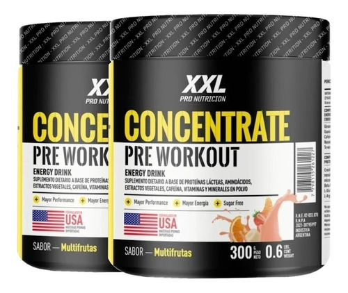 Pre Workout Concentrate 300 G. Xxl Pro Nutricion Promo X2 U.