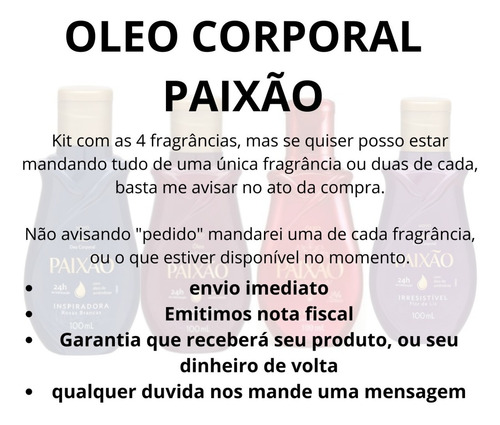Promoção Óleo Corporal Paixão 100ml 4unds Envio Imediato