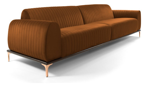 Sofá 280cm 4 Lugares Pés Rose Gold Molino Veludo Telha Cor Rosa-claro Desenho do tecido Liso