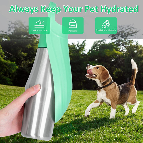 Botella De Agua Portátil Para Perros De Viaje De 27 Oz, Come Color Verde Claro