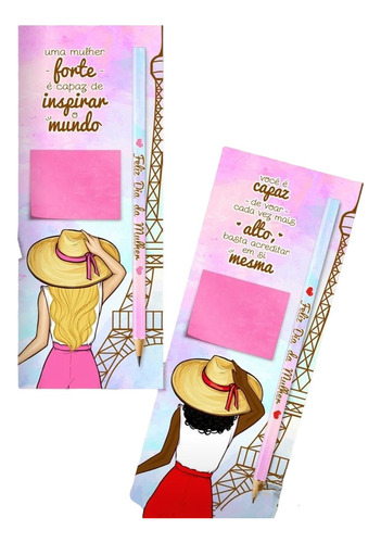 15 Lembrancinhas Dia Das Mulheres Card Com Post It+lápis